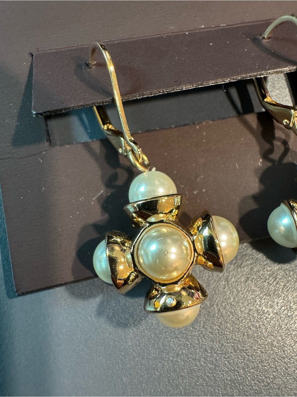 Gold-Tone Faux Pearl Floral Statement Drop Earrings - Picture 4 of 6